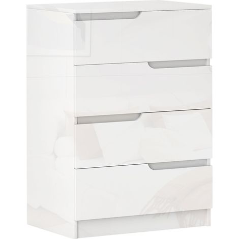 Cassettiera 4 Cassetti Moderna e Minimal in Legno, 60x40x85 cm, Bianco Lucido (1/5)