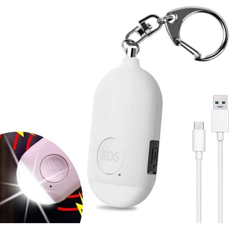 ZOLGINAH 130 DB Alarme Personnelle d'urgence,Rechargeable Alarme de Sécurité avec LED Lampe de Poche Torche Alarme Anti Agression,pour Femme Enfants Personnes Agées Aventurier – Blanc