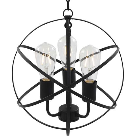 Suspension Luminaire Salle à Manger et Salon Sphère en Métal Noir 3 Ampoules E27 35 cm (1/5)