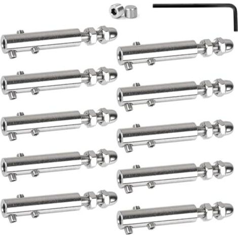 Lot de 10 Serre-câbles 6 mm Tendeur en inox avec tige filetée et clé Allen, Serre-câble en acier inoxydable pour la fixation et la tension des câbles remplissage de garde-corps, balus