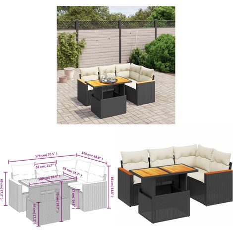 Salon de jardin 5 pcs avec coussins noir résine tressée - Ensemble Salon De Jardin - Meuble Extérieur - Résine Tressée - Rotin Synthétique - Table Extensible - Home & Living (1/3)