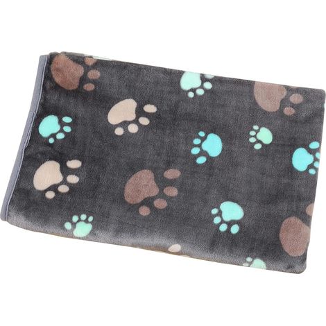 Manta de franela súper suave y cálida para mascotas con adorables huellas de gato y perro. Tamaño mediano, de lana, con estampado de huellas gris.