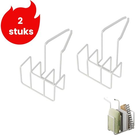 Ensemble 2 pièces - Égouttoir pour robinet et évier - Égouttoir pour éponges et torchons - Porte-éponges multifonctionnel - Blanc (1/5)