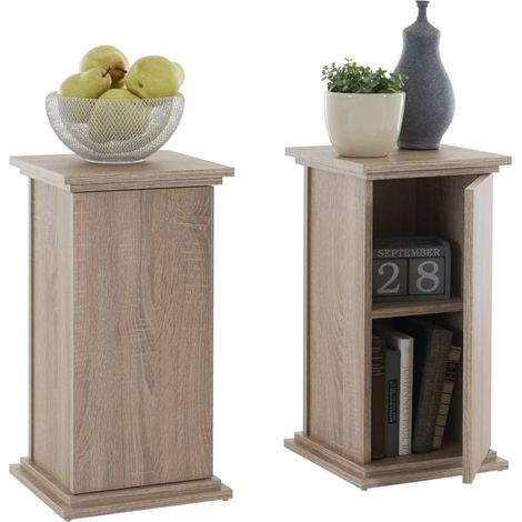 Console Déco avec Porte/Étagère Bois Chêne 30 x 30 x 58 cm (1/4)
