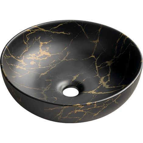 Lavabo RONDANE en céramique pour plan, dia. 41cm, marbre Portoro (1/4)