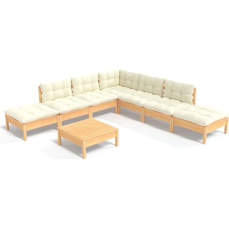 Muebles de jardín 8 piezas cojines madera de pino color crema vidaXL (1/5)