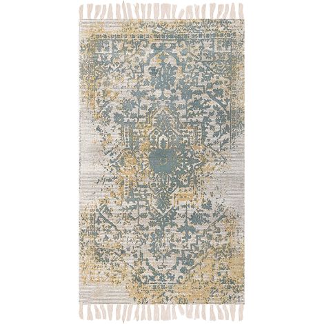 Alfombra de viscosa amarillo mostaza verde beige 80 x 150 cm oriental Boyali