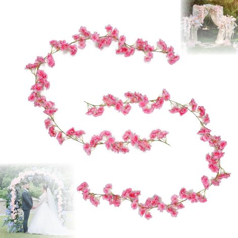 2PCS Guirlande Fleurs Artificielles, Guirlandes de Fleurs de Cerisier Artificielles pour la Maison, Un Mariage, Un Jardin, Une Décoration Murale, Une Fête (Style 2 Rouge 360MM) (1/5)