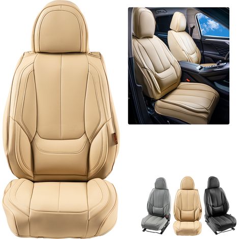 VEVOR Housses de siege de voiture universelles pour sieges avant, 6 pcs, housse de siege en simili-cuir, conception entierement fermee, appuie-tete detachable, airbag, pour voitures SUV camions, beige