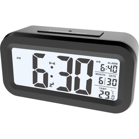1pc Black Digital Alarm Clock Morning Wake Up, Digital Clock Battery Operated Alarm Clock Silent for Kids Adults Large LED Display Temperature Calendar (1/3)