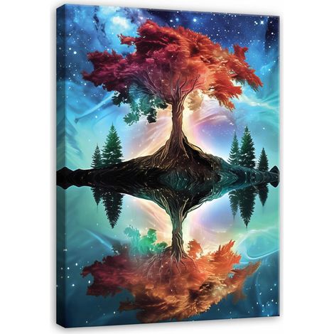 Leinwandbild Wandbild, Baum 3D abstrakt modern, Wanddekoration für Wohnzimmer und Schlafzimmer, hochwertiger Kunstdruck, 40 x 30 cm