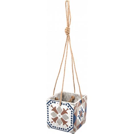 Pot à suspendre à carreaux portugais - L 13,6 cm x l 13,6 cm x H 13,1 cm - Livraison gratuite (1/5)