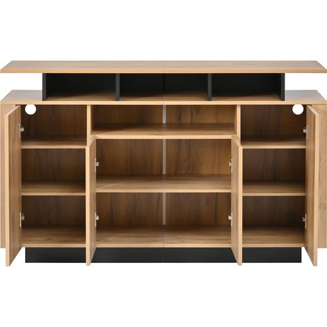 Sideboard aus naturfarbenem Spanholz 140 x 40 x 85 cm mit 4 Türen und 3 offenen Fächern (1/5)