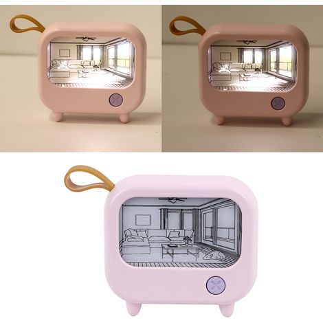 Light-up Night Light TV-Shaped Table Lamp with 2 Lighting Modes, USB Rechargeable, Portable Bedside Lamp for Bedroom Home Decor, Pink (1/5)