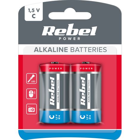 2 piles alcalines Rebel LR14 R14 C 1,5 V (1/2)