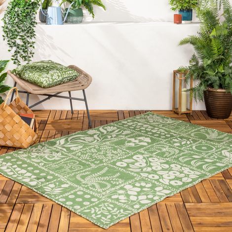 Forage Garden Tapis Intérieur Extérieur Floral Champignon Paon Lavable Résistant Aux Intempéries Tissage Plat Tapis Sauge 120x170cm (1/3)