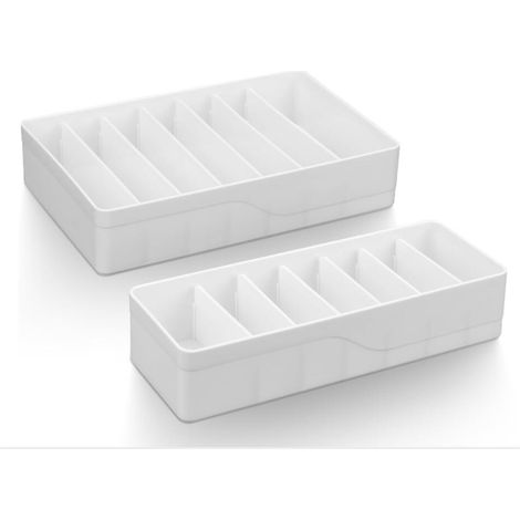Lot de 2 Boite Rangement Cable Blanc, Boîtes d'Organisation de Câbles avec 7 Compartiments Réglables, Boîte de Rangement pour le Bureau, la Maison (1/5)