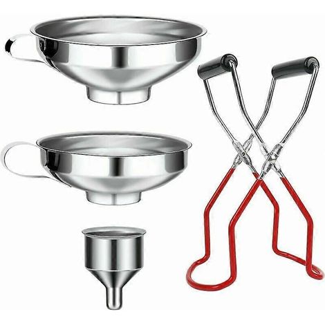 Entonnoir en acier inoxydable, ensemble de 4 pièces comprenant un entonnoir de cuisine, une pince à confiture et des pinces pour la mise en conserve des aliments et des pots de confiture - Parfait (1/5)