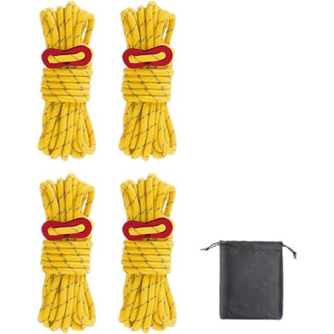 Lot de 4 cordes nylon réfléchissantes 4m avec tendeur pour tente camping extérieur (1/5)