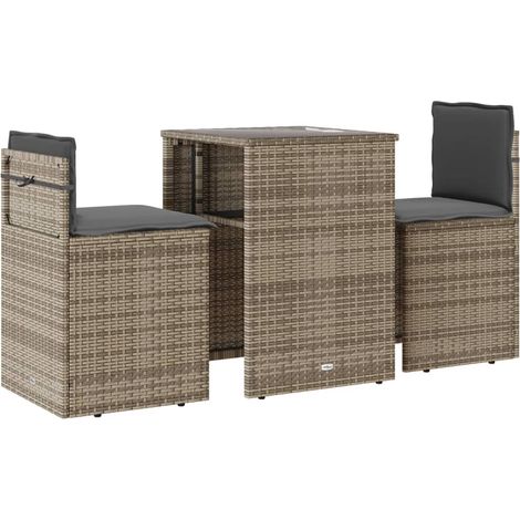 Ensemble de bistro 3 pcs，Salon de jardin avec coussins beige résine tressée CFW27528 (1/5)