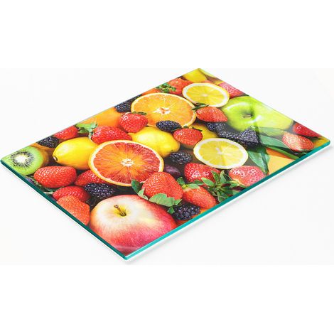 Tabla de cocina de vidrio templado con gráficos decorativos de frutas coloridas, 80 x 52 cm. (1/5)