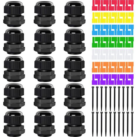 15 Pcs PG13.5 Presse-étoupe Étanche IP68 Réglable 6-12mm Nylon Joint En Plastique Connecteur de Fil pour Boîte de Jonction avec 7 Pcs Étiquettes de Câble, 20 Pcs Attaches de Fil (1/5)