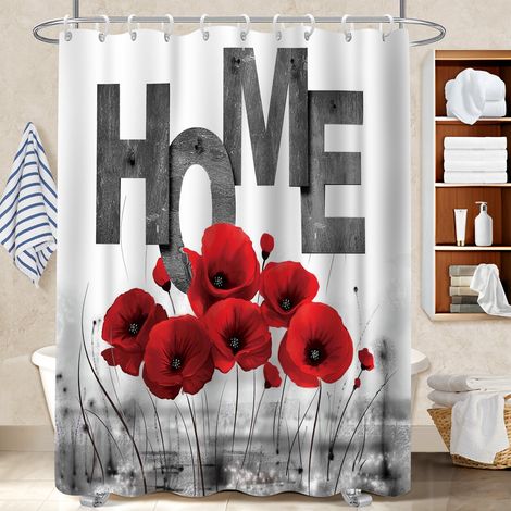 Ensemble rideau de douche polyester avec anneaux 180x180 déco d‘intérieur voile de douche pour maison secondaire (1/5)