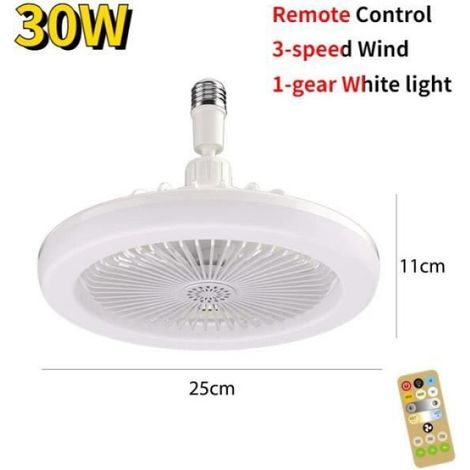 Ventilateur de Plafond - LED Dimmable 48 W ou 60 W - Rotation 360 Degres - Telecommande - E27 - Diametre 26 cm ou 30 cm