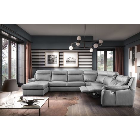 Canapé d'angle relax et convertible en cuir épais de luxe italien avec relax électrique, 8 places BOSINI, gris, angle droit (1/5)