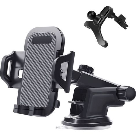 Support de téléphone 3 en 1 pour voiture - Pare-brise / Vitre / Grille d'aération - Support rotatif à 360° - Ventouse - Universel et réglable - Noir (1/2)