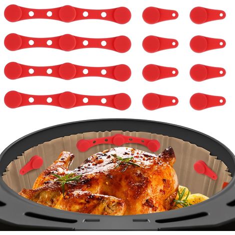 Lot de 4 Boucles MagnéTiques en Silicone pour Doublures en Papier Sulfurisé Boucle MagnéTique En Silicone Pour Friteuse à Air, Réutilisables, Antidérapants, pour Résistante à la Chaleur (Rouge) (1/5)