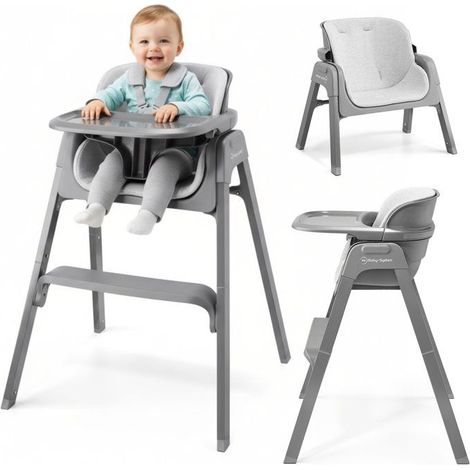 Silla alta evolutiva plegable gris - Moby System - 3 en 1 - A dos niveles - Bandeja extraíble 39,5 x 22 cm (1/5)