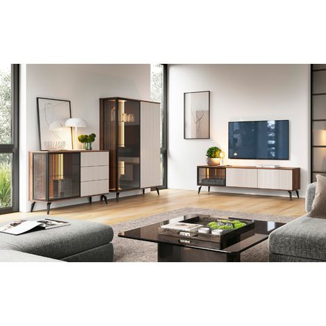Ensemble meuble TV VICI couleur Cachemire / Noyer Warmia (1/5)
