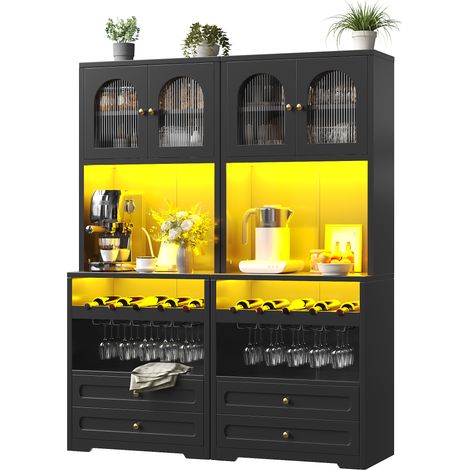 GagaBuffet haut noir 140 cm, LED via appli, portes vitrées, USB (1/5)