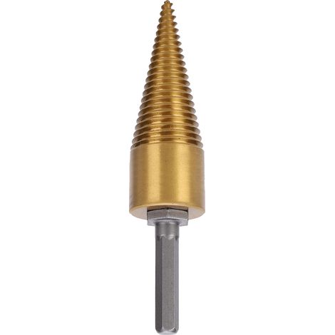 Cône fendeur de bois Twist 32mm, foret à bois avec mèche hexagonale et revêtement titane, outil de fendage pour bûches, embout perforateur en acier.