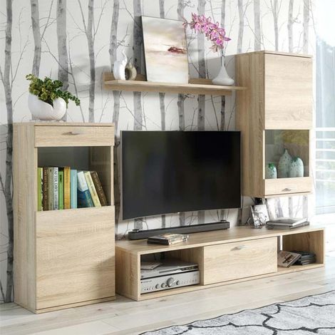 Ensemble Meuble TV Design "Rico" 180cm Naturel (1/4)