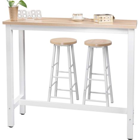 WOLTU 1xTable de Bar + 2xTabourets de Bar en MDF et métal, Ensemble de Meuble de Salle à Manger 120x40x100cm, Chêne Clair