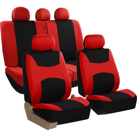 Housse De Siege Auto - Compatible Airbag Latéral - Pour Siège Banquette Fractionnable - 9 Pièces - Rouge Et Noir (1/5)