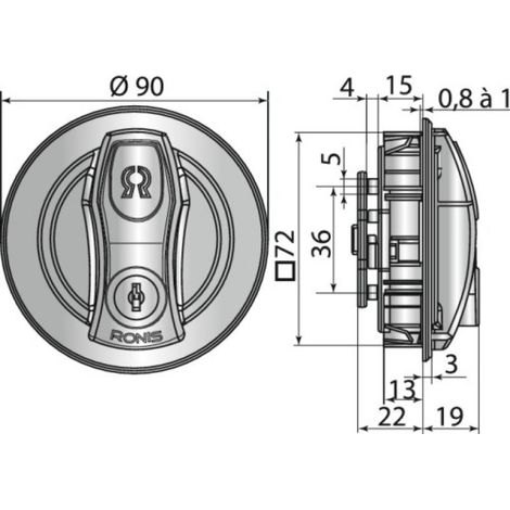 Poignée encastrable Clipéo® - modèle rond type 23950-01 - RONIS (1/2)