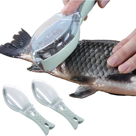 Lot de 2 grattoirs à écailles de poisson nettoyeur d'écailles de poisson professionnel Gadget de cuisine avec couvercle bleu (1/4)