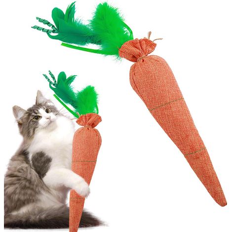 Giocattolo interattivo a forma di carota con erba gatta - per gatti da interno, per giocare e tenerli occupati - morbido giocattolo in lino da calciare - ideale anche per gattini. (1/5)