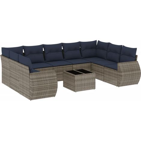 Maison Exclusive - 10-teiliges Gartensofa-Set mit Kissen, grau, P (1/5)