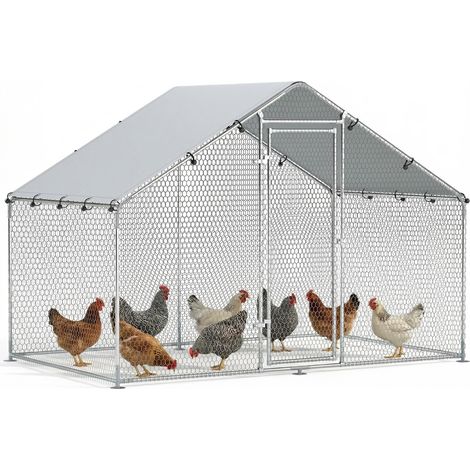 Un poulailler pouvant accueillir 5 à 8 poules, avec un toit en toile, une porte verrouillable, une structure en acier, une surface de 5,1 mÚtres carrés et des dimensions de 3 x 1,7 x 1,9 mÚtres. (1/5)