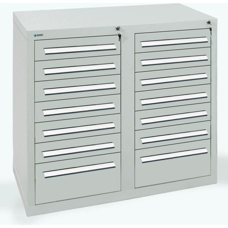 Stumpf Schubladenschrank Serie T-100/35-2, 14 Schubladen lichtgrau (12x100, 2x200mm) (1/3)