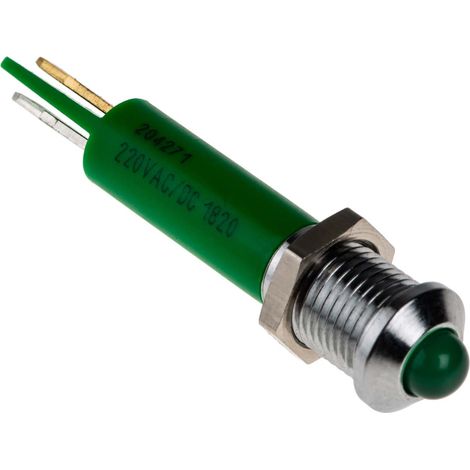 Voyant LED lumineux Vert RS PRO, dia. 8mm, 230V c.a. ( Prix pour 1 )