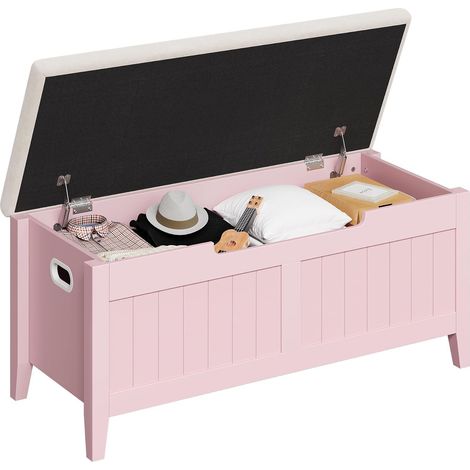 Banc coffre à chaussures rose 100 cm à dessus relevable, assise blanche, charnières fermeture douce (1/5)