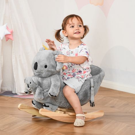 Gris 60x33x50 cm - Cheval à bascule en forme de koala pour bébés 18-36 mois doté de ceinture de sécurité anti-sécurité et repose-pieds