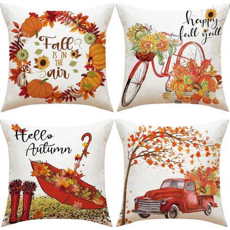 (feuille D'rable Rouge) Lot De 4 Taies D'oreiller Citrouille 45 X 45 Cm, Taies D'oreiller Thanksgiving, Taies D'oreiller Dcoratives D'automne, Can (1/5)