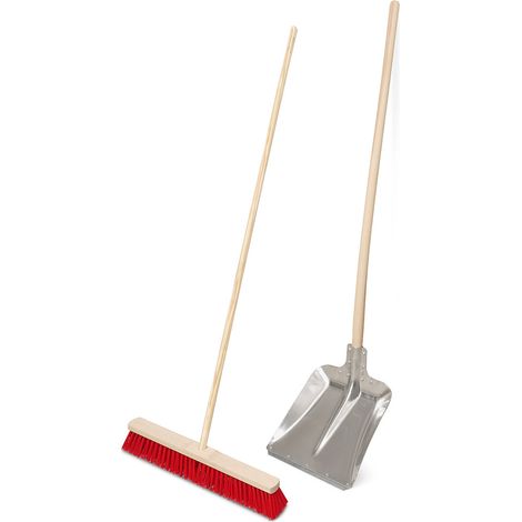 BRB Ensemble de balayage BRB : pelle en aluminium avec rebord et balai de 600 mm de large avec manche