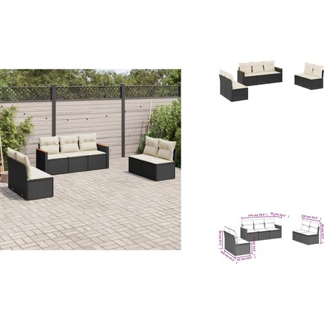 7-tlg. Garten-Sofagarnitur mit Kissen Schwarz Poly Rattan - Gartensofas - Outdoor Möbel - Gartenmöbelset - Rattan Gartenmöbel - Polyethylen Gartenmöbel (1/3)